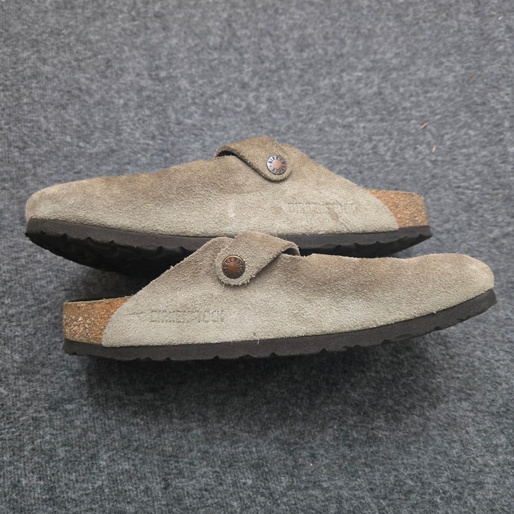 Birkenstock Boston Clogs Women 38 Taupe Suede Leather Mules Granola - Picture 5 of 10